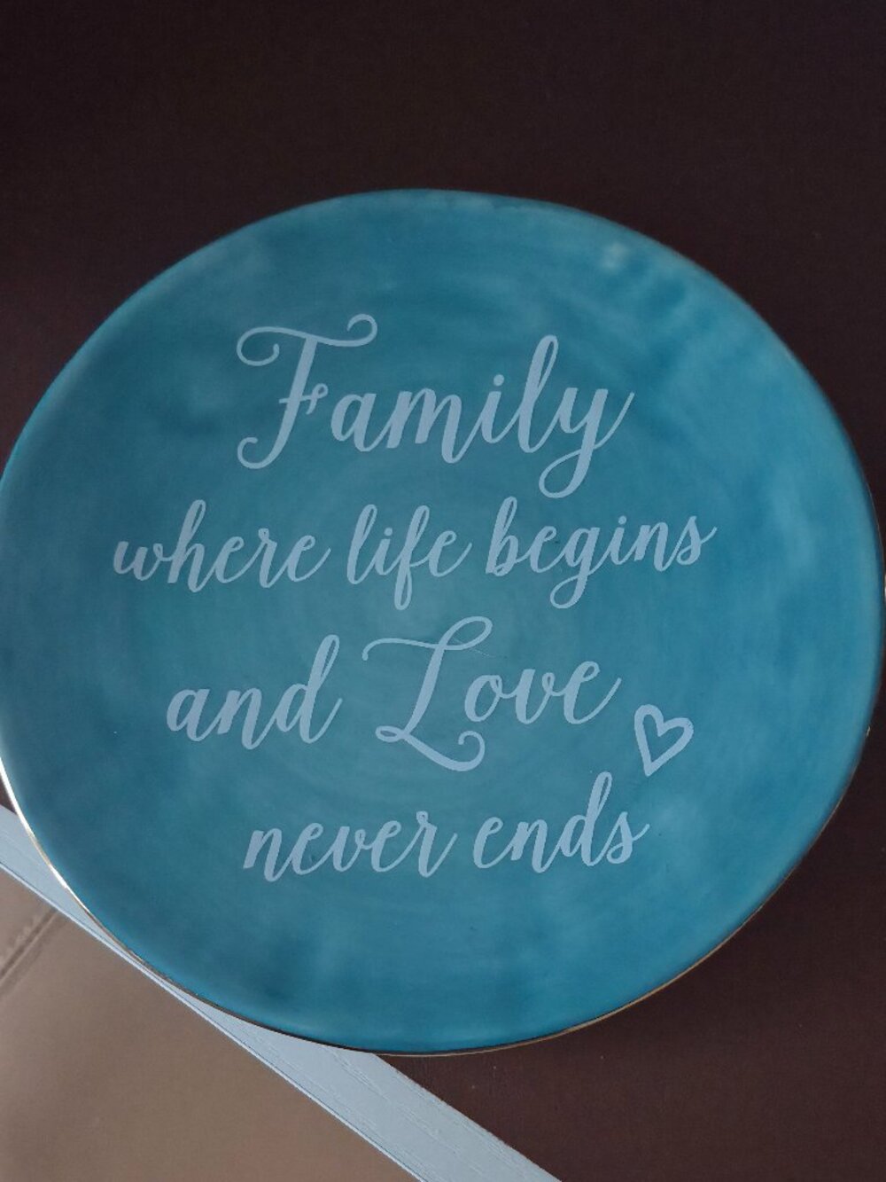 Teal Ceramic Family Quote Decorative Plate Sign Round ~ 7" Decor Plate
